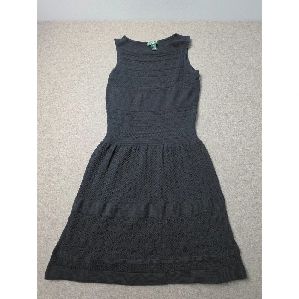Lauren Ralph Lauren Fit & Flare Dress Womens Medium Black Knitted Sleeveless